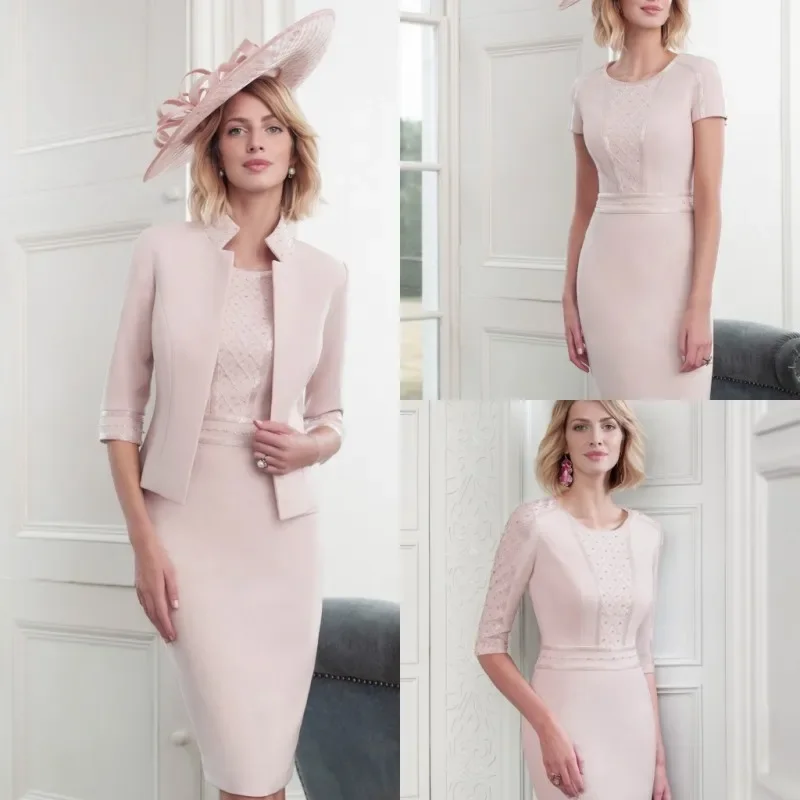 Elegant Pink Mother Of The Bride Dresses With Jacket Plus Size Lace Short Sleeves Wedding Guest Dress Knee Length Evening Gowns
Elegant Pink Mother Of The Bride Dresses With Jacket Plus Size Lace Short Sleeves Wedding Guest Dress Knee Length Evening Gowns