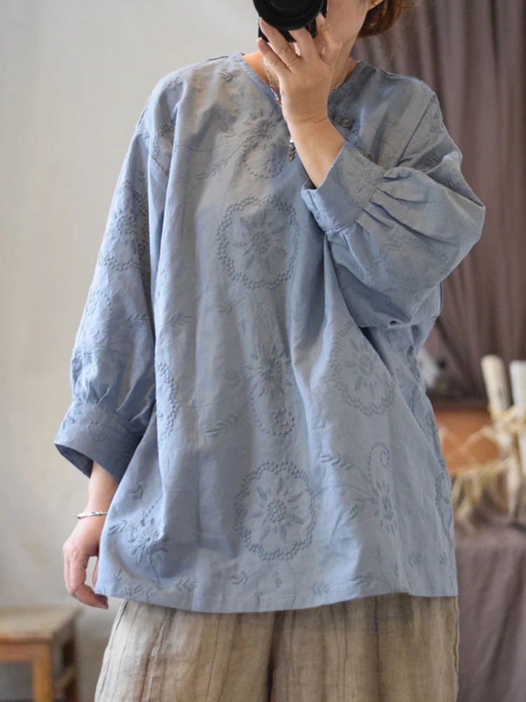 100% Linen Casual Shirt Women New Arrival 2025 Spring Vintage Style O-neck Floral Embroidery Loose Female Blouses Shirts M1455
100% Linen Casual Shirt Women New Arrival 2025 Spring Vintage Style O-neck Floral Embroidery Loose Female Blouses Shirts M1455