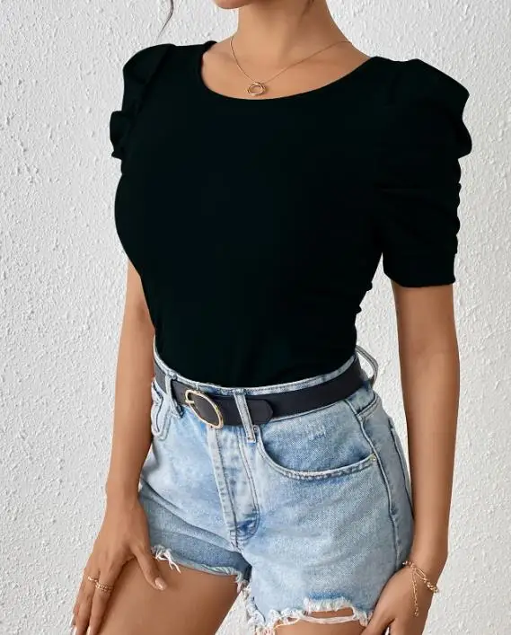 Women T-Shirt 2026 Summer New Style French Elegant Fashion Personalized Pearl Chain Splicing Bow Tie Flower Dew Back Design Top
Women T-Shirt 2026 Summer New Style French Elegant Fashion Personalized Pearl Chain Splicing Bow Tie Flower Dew Back Design Top