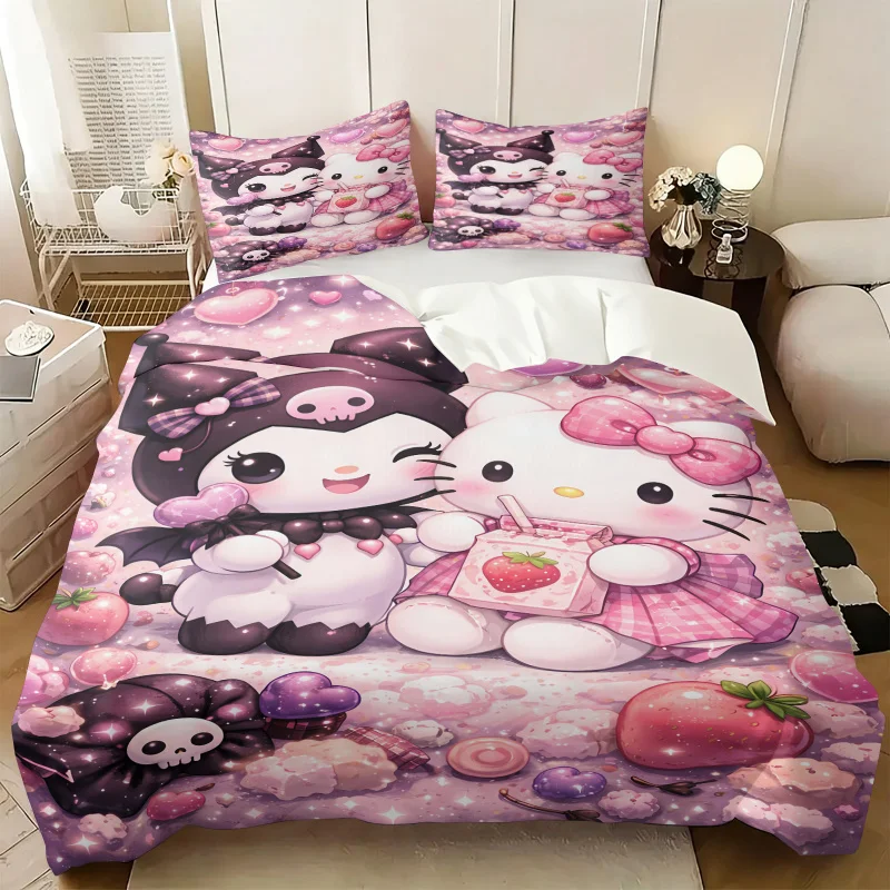 Kuromi Hello Kitty Sanrio Bedding Set Kawaii Pink Glitter Print Duvet Cover Set Girls Bedroom Sweet Bed Linen with Pillowcases
Kuromi Hello Kitty Sanrio Bedding Set Kawaii Pink Glitter Print Duvet Cover Set Girls Bedroom Sweet Bed Linen with Pillowcases