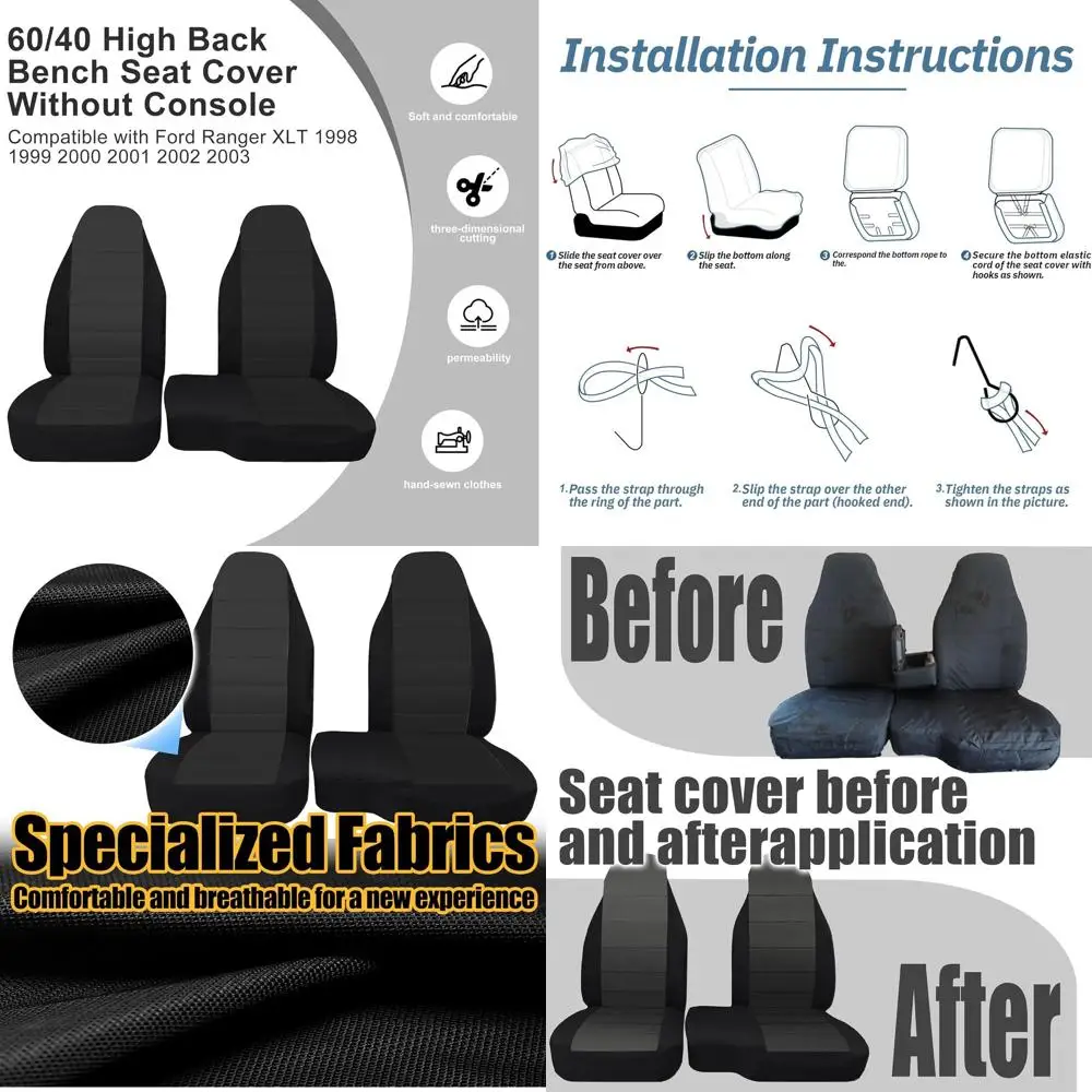 60/40 Cloth High Back Bench Seat Cover for Ford Ranger XLT Front 1998 1999 2000 2001 2002 2003 Without Console Cover-Black
60/40 Cloth High Back Bench Seat Cover for Ford Ranger XLT Front 1998 1999 2000 2001 2002 2003 Without Console Cover-Black