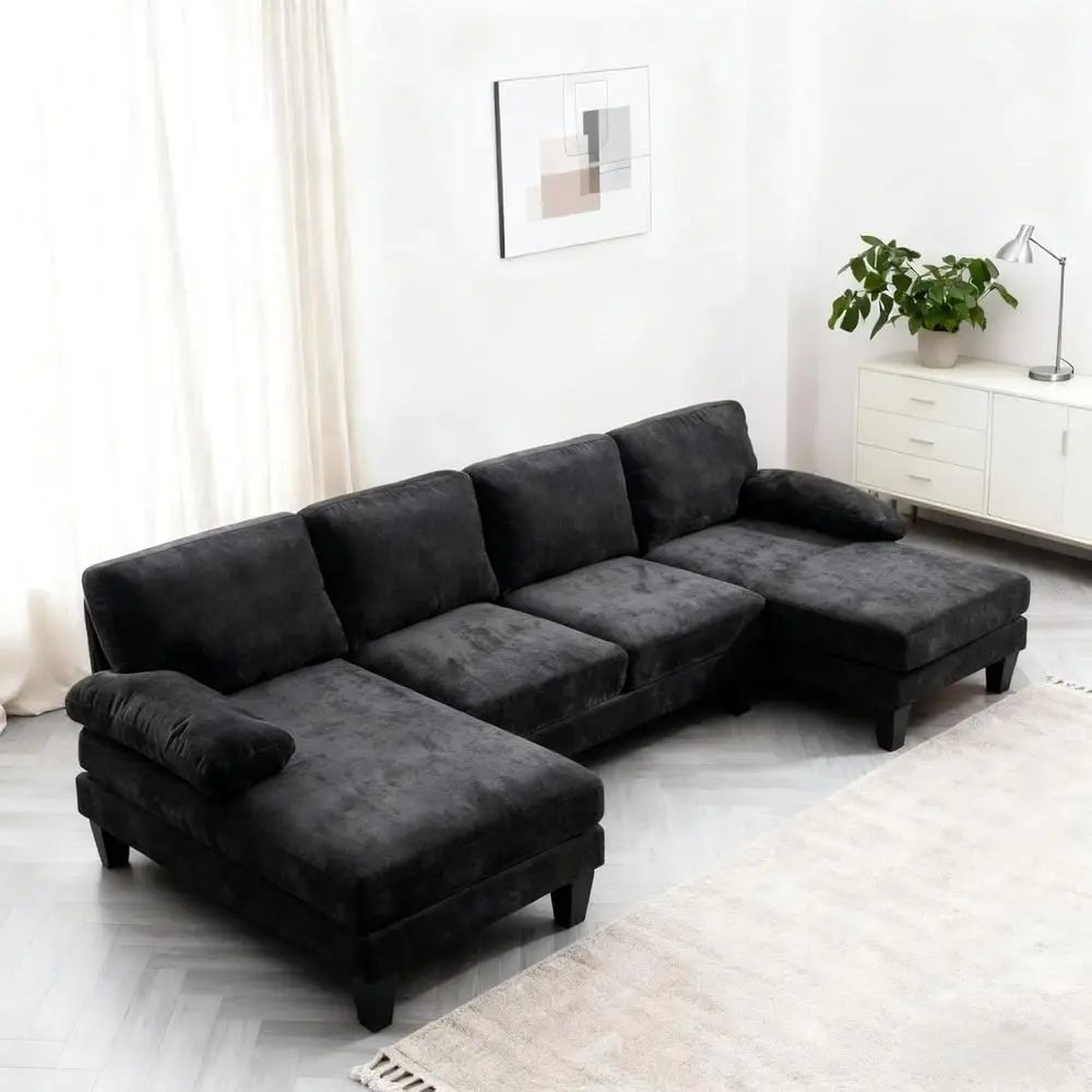 U-Shaped 4-Seat Sectional Sofa with Chaise, Wood Grain Legs, Chenille Fabric for Living Room or Office, Black
U-Shaped 4-Seat Sectional Sofa with Chaise, Wood Grain Legs, Chenille Fabric for Living Room or Office, Black