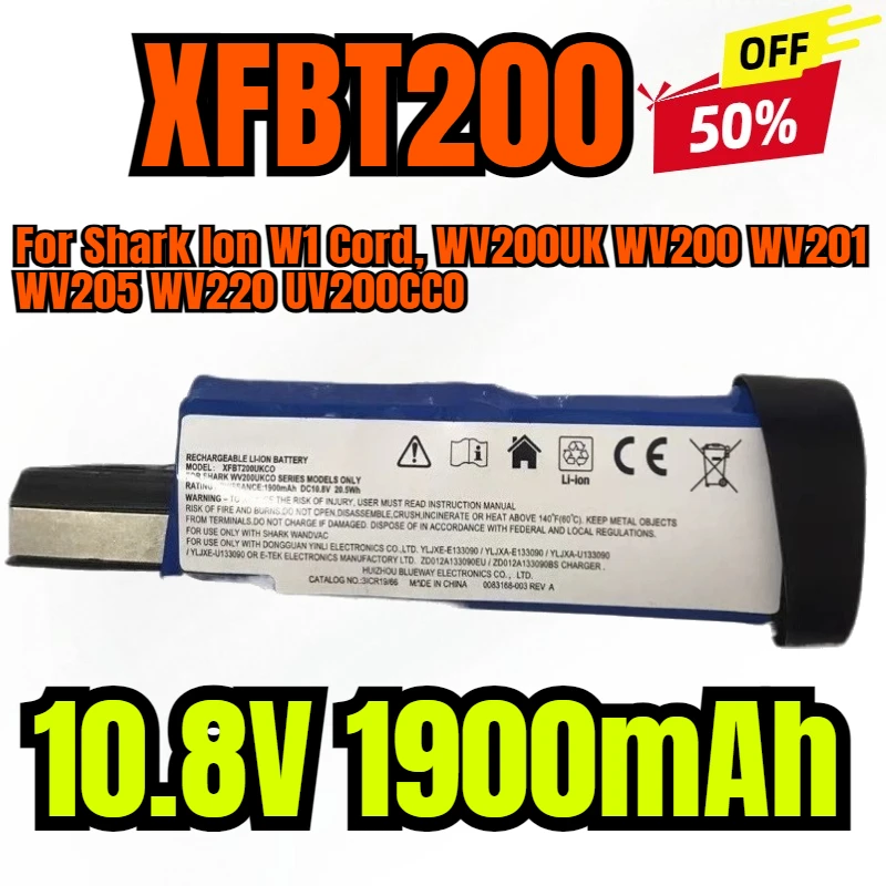 10.8V 1900mAh Vacuum Cleaner Battery XFBT200 XFBT200EU XFBT200J for Shark Ion W1 Cord, WV200UK WV200 WV201 WV205 WV220 UV200CCO
10.8V 1900mAh Vacuum Cleaner Battery XFBT200 XFBT200EU XFBT200J for Shark Ion W1 Cord, WV200UK WV200 WV201 WV205 WV220 UV200CCO