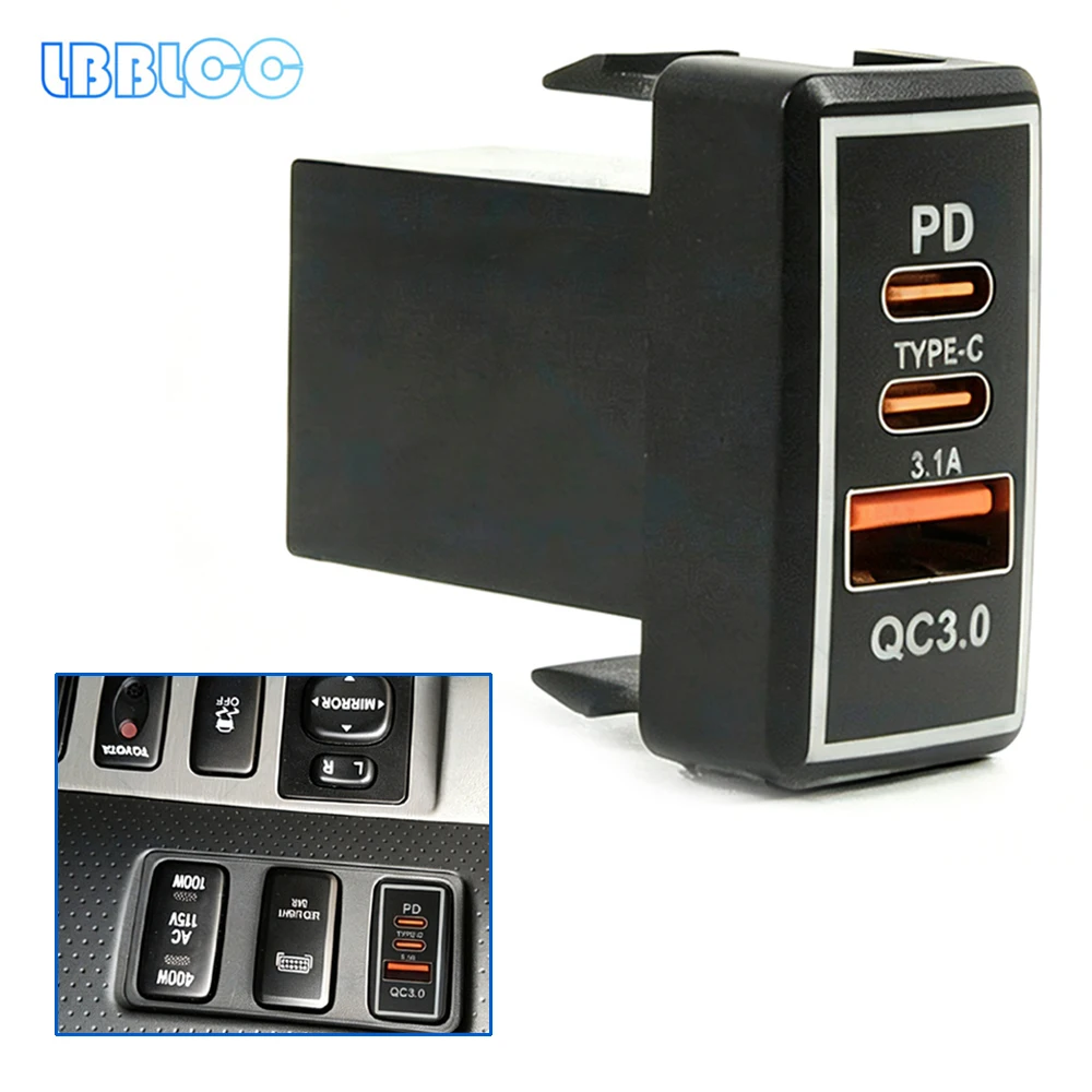 1Pcs PD TYPE-C QC3.0 USB Car Quick Charger Adapter For Toyota FJ/Land Cruiser Prado HILUX Tacoma Blue Indicator LED 12/24V TS-01
1Pcs PD TYPE-C QC3.0 USB Car Quick Charger Adapter For Toyota FJ/Land Cruiser Prado HILUX Tacoma Blue Indicator LED 12/24V TS-01