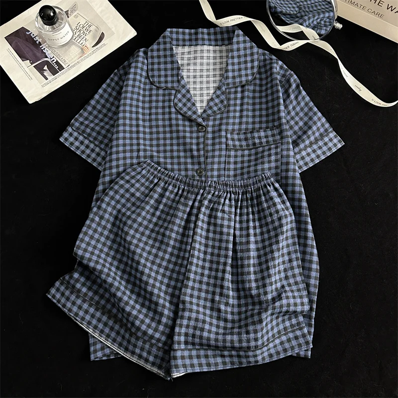 Summer Short Sleeve Sleepwear Women's Bubble Gauze Pleated Cardigan Sweet Little Cherry Thin Home Clothes Set Casual Style 31 S70422f51fc9047bfadbb786578969672u