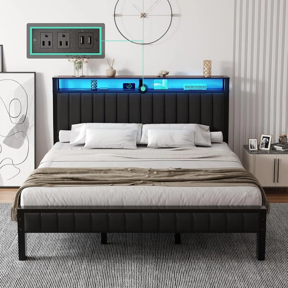King Size Bed Frame with LED Light, Platform Metal Bed with PU Leather Headboard, Charging Station, 2-Tier Storage Headboard/No
King Size Bed Frame with LED Light, Platform Metal Bed with PU Leather Headboard, Charging Station, 2-Tier Storage Headboard/No