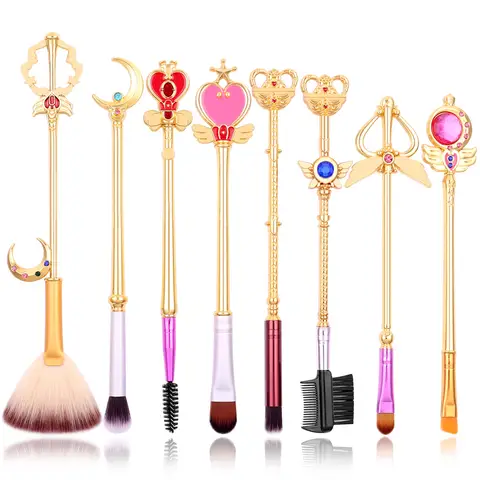 8 pz/set Sailor Moon Pennelli Per Trucco Figura Del Fumetto Tsukino Usagi Bacchetta Donne Fondotinta Blush Ombretto Cosmetici Pennelli Kit