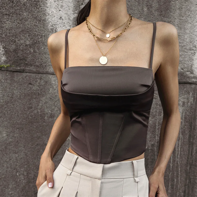French White Satin Tops for Women Elegant Tank Top Summer Corset Crop Top Sexy Sleeveless Bustier Slim Halter Camisole Lingerie
French White Satin Tops for Women Elegant Tank Top Summer Corset Crop Top Sexy Sleeveless Bustier Slim Halter Camisole Lingerie