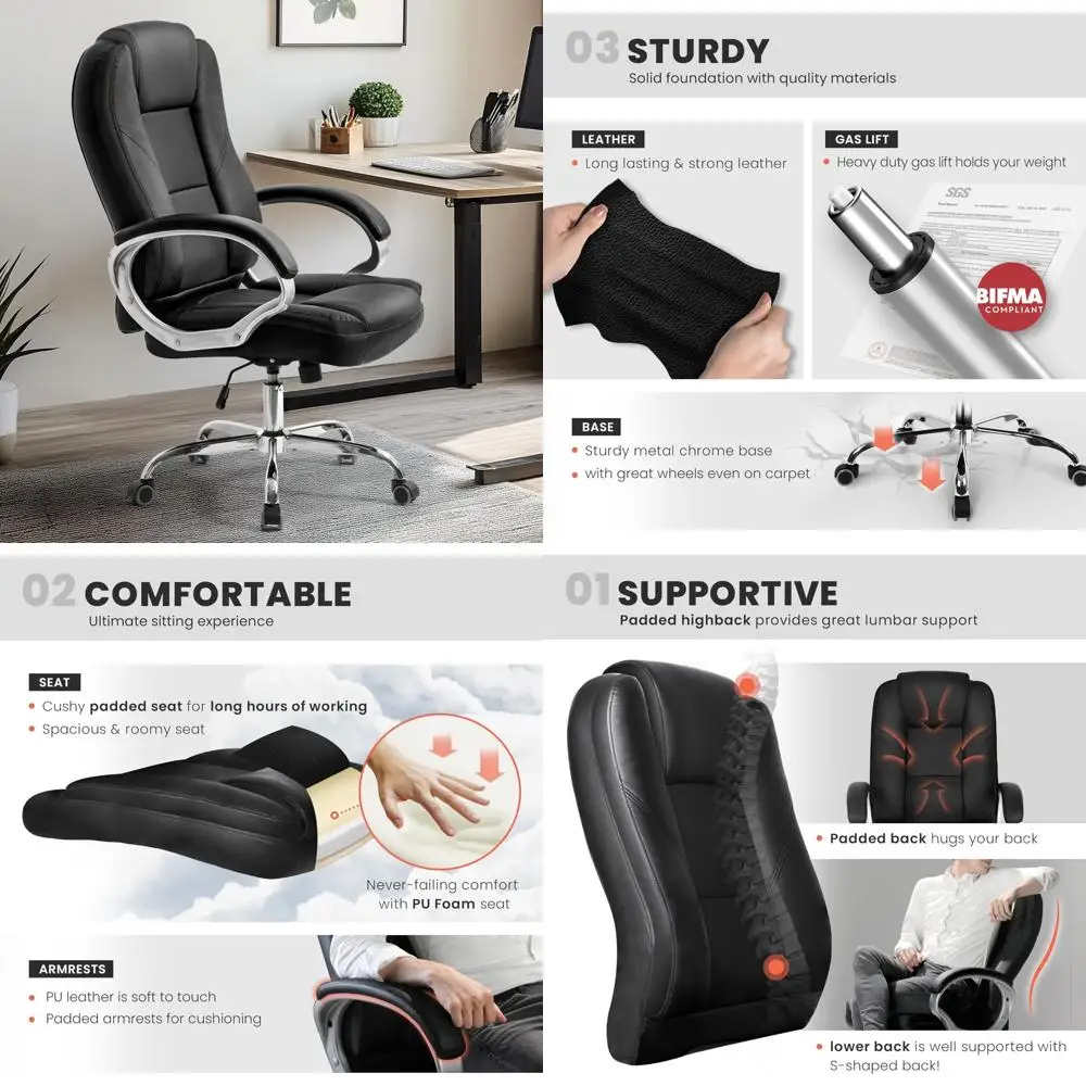 Ergonomic High Back Gaming Chair Adjustable Computer Desk Chair with Wheels, Lumbar Support, Comfortable Leather Exterior
Ergonomic High Back Gaming Chair Adjustable Computer Desk Chair with Wheels, Lumbar Support, Comfortable Leather Exterior