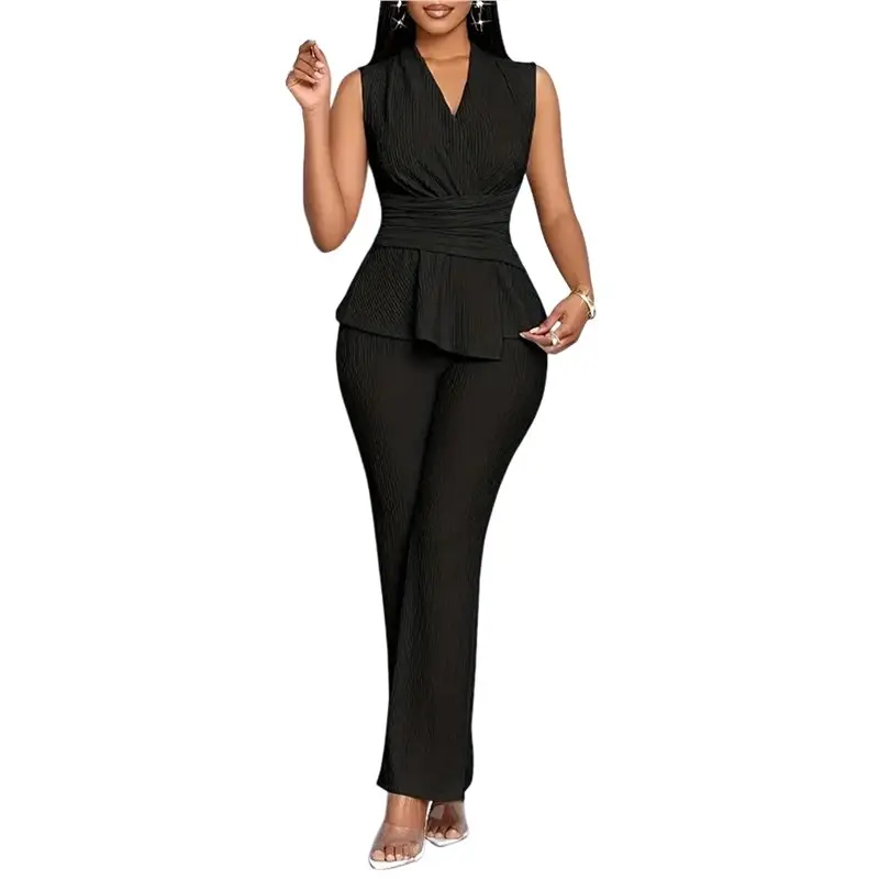 CYL-Women's 2 Piece Outfit V Neck Asymmetrical Sleeveless Ruched T Shirt And Pants Going Out Set
CYL-Women's 2 Piece Outfit V Neck Asymmetrical Sleeveless Ruched T Shirt And Pants Going Out Set