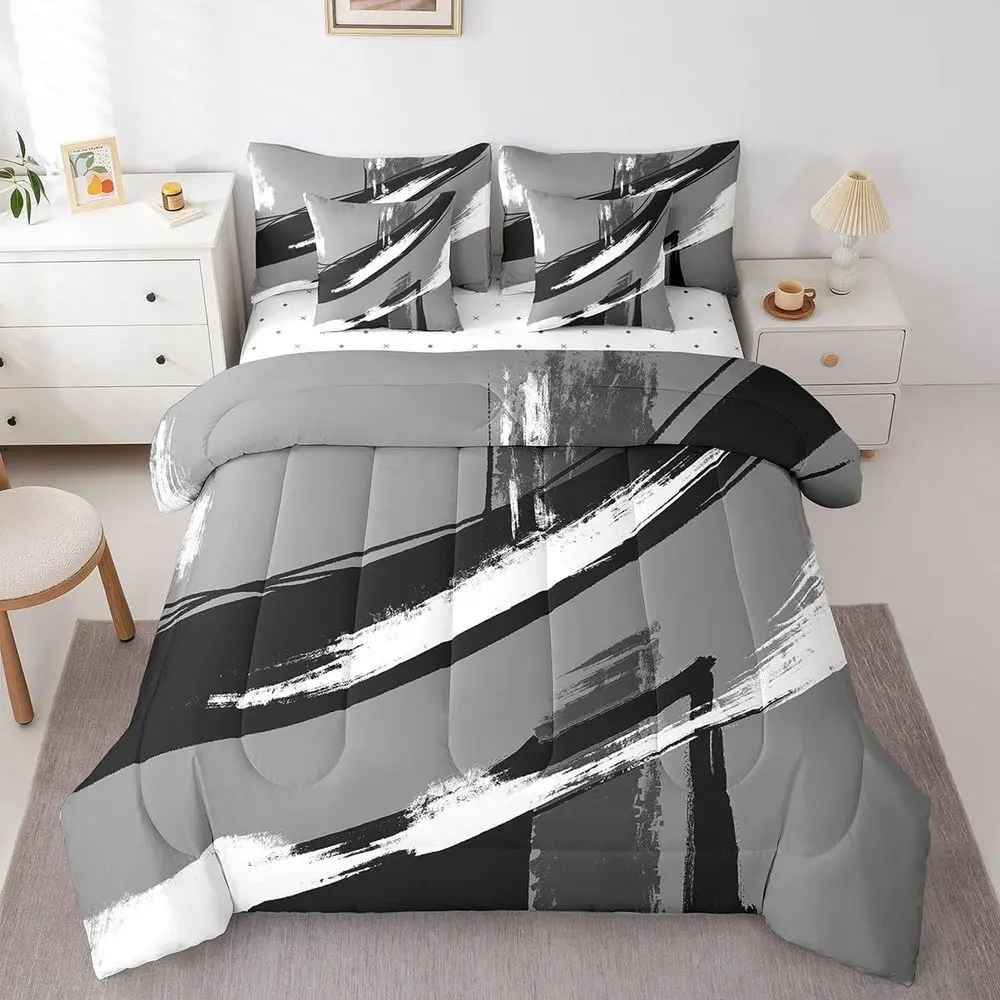7-Piece Abstract Ink Linen Bedding Set - King Size Comforter for Kids & Teens, Geometric Design
7-Piece Abstract Ink Linen Bedding Set - King Size Comforter for Kids & Teens, Geometric Design