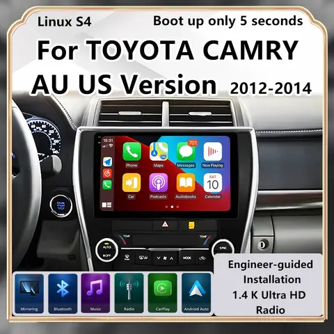Modyfikacja radia do Toyota Camry AU US 2012-2014 Bezprzewodowy Carplay Odtwarzacz Multimedialny Samochodowy Ulepszenie Ekran Dotykowy Android Auto Carplay
