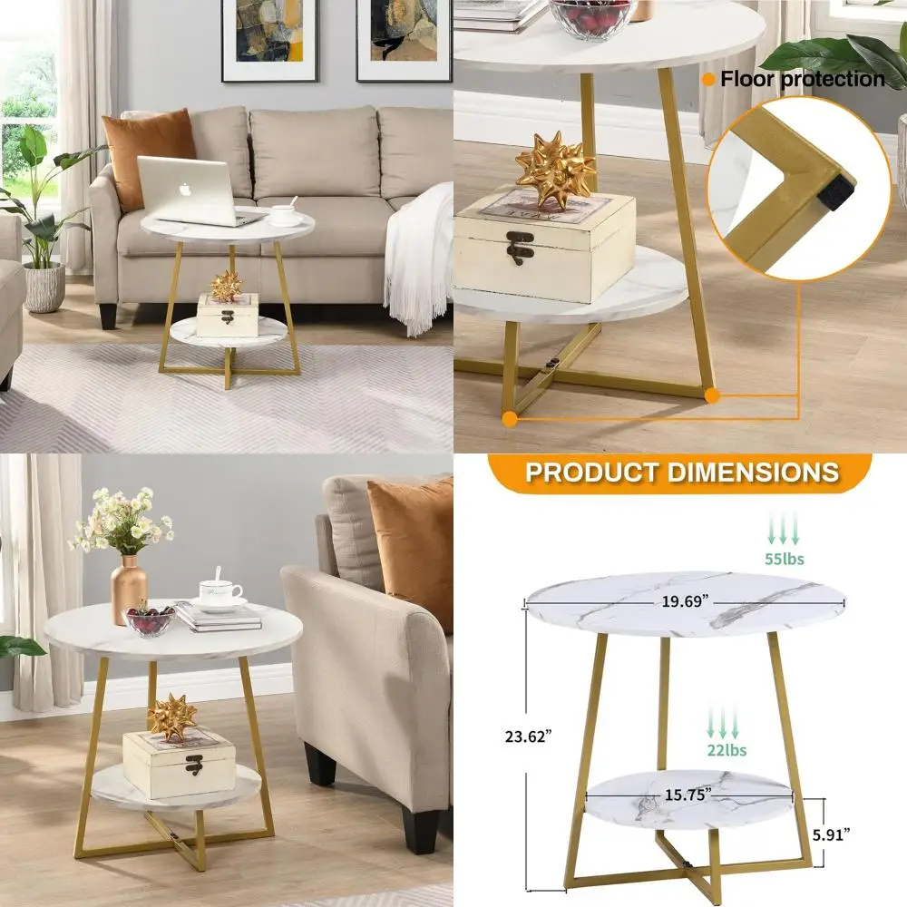 Compact 2-Tier Round Side Table with Storage Shelf, White Marble Look/Gold, Ideal for Small Living Rooms, Bedrooms, and More
Compact 2-Tier Round Side Table with Storage Shelf, White Marble Look/Gold, Ideal for Small Living Rooms, Bedrooms, and More