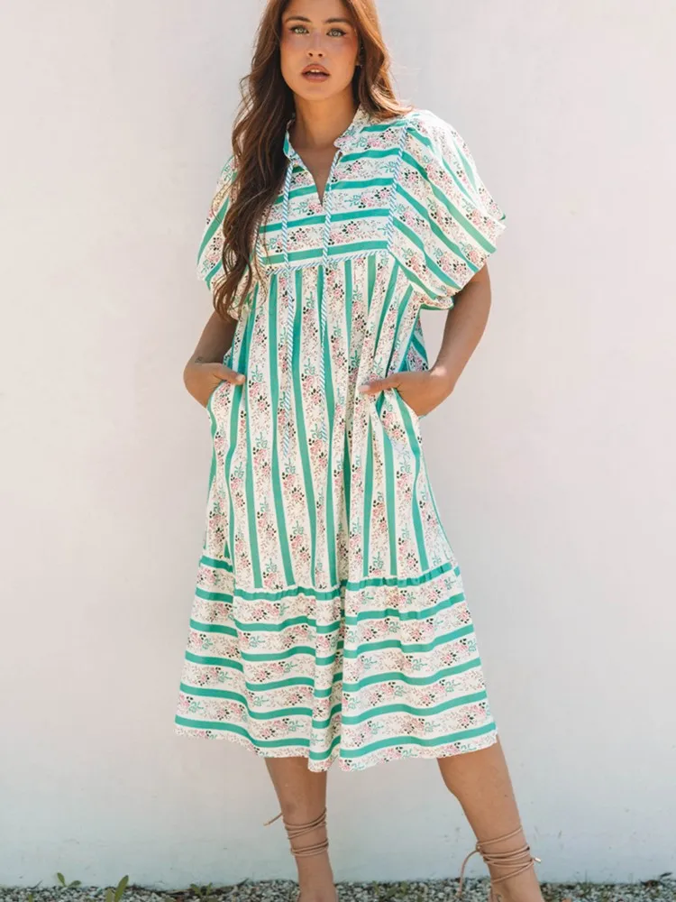 Новинка 2025 года, шикарное длинное платье в полоску с цветочным принтом и пышными рукавами, свободное женское платье трапециевидной формы на шнуровке с круглым вырезом, модная женская одежда
Новинка 2025 года, шикарное длинное платье в полоску с цветочным принтом и пышными рукавами, свободное женское платье трапециевидной формы на шнуровке с круглым вырезом, модная женская одежда