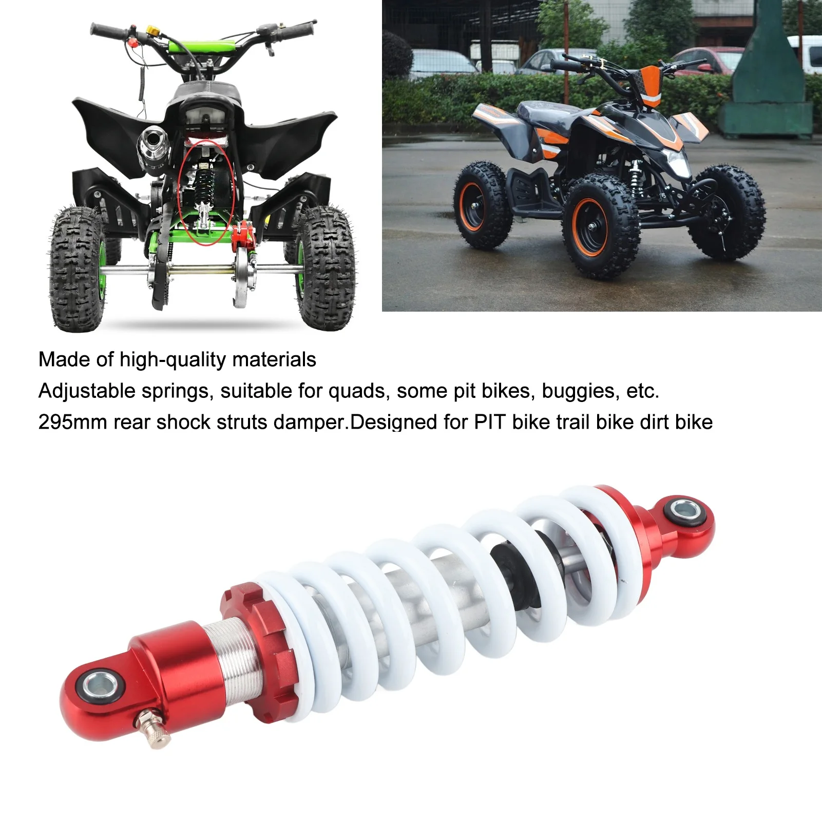 295mm Rear Shock Struts Damper Suspension for PIT QUAD DIRT BIKE ATV Rear Shock Struts Damper Shock Absorber Shock Struts Damper
295mm Rear Shock Struts Damper Suspension for PIT QUAD DIRT BIKE ATV Rear Shock Struts Damper Shock Absorber Shock Struts Damper