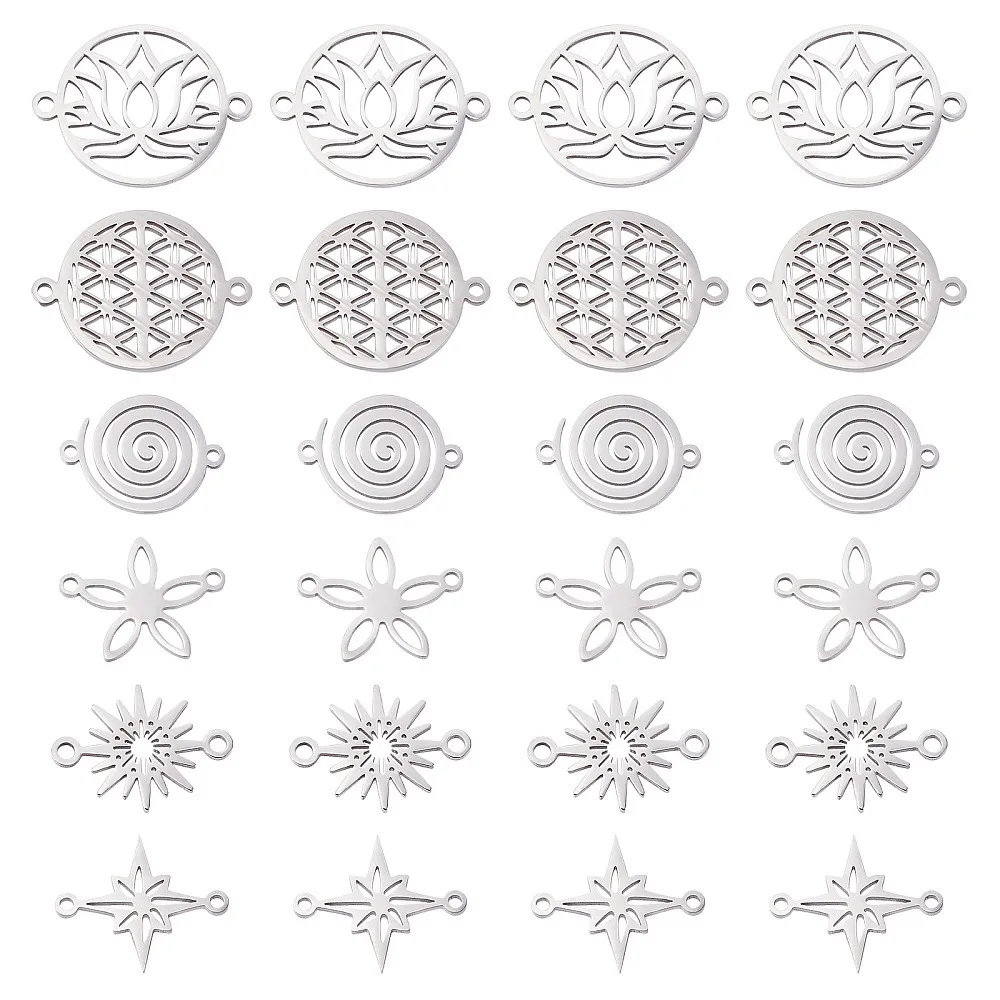 36Pcs 6 Style 201 Stainless Steel Links Connectors Laser Cut Links Flower Vortex Round Ring Star Stainless Steel Color
36Pcs 6 Style 201 Stainless Steel Links Connectors Laser Cut Links Flower Vortex Round Ring Star Stainless Steel Color