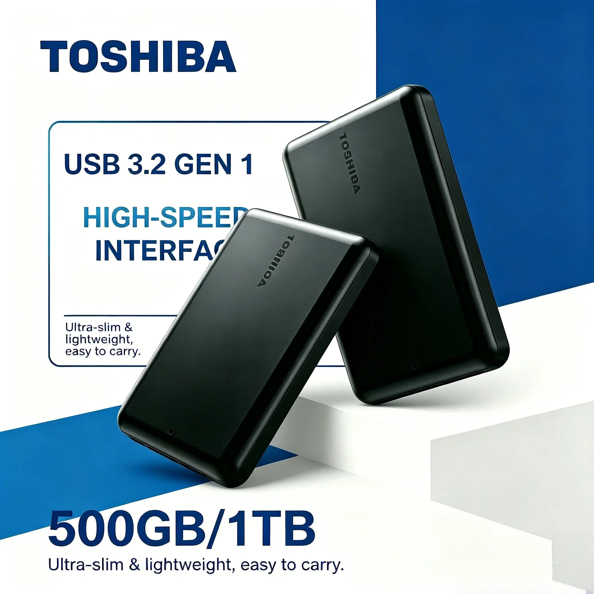 Toshiba A5 Series Small Black High Speed External HDD USB 3.2 Gen1 500GB 1TB 2TB 4TB Compatible with Mac V30 Pro Max 8K
Toshiba A5 Series Small Black High Speed External HDD USB 3.2 Gen1 500GB 1TB 2TB 4TB Compatible with Mac V30 Pro Max 8K