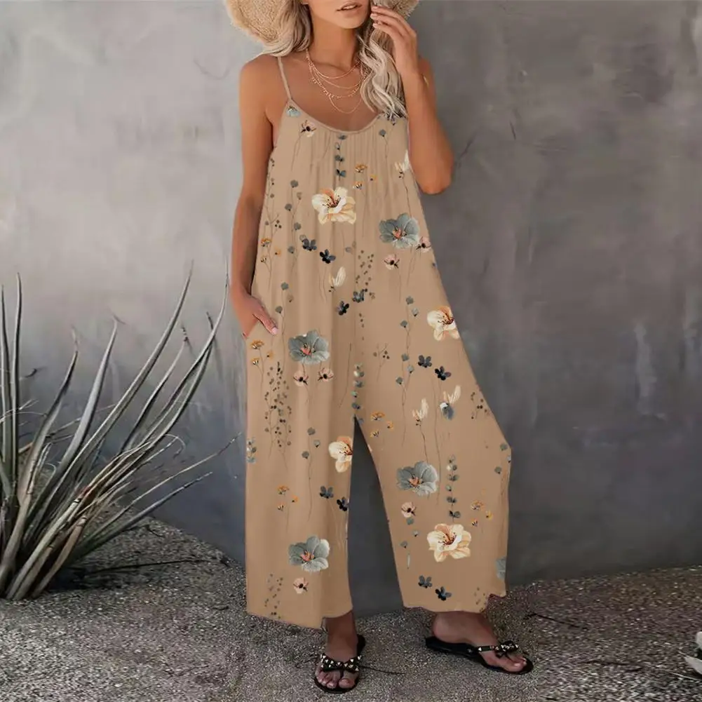 Jumpsuit Floral Print Vacation Jumpsuit Adjustable Spaghetti Strap Backless Wide Leg Crotch Side Pockets Women Printed Jumpsuit
Jumpsuit Floral Print Vacation Jumpsuit Adjustable Spaghetti Strap Backless Wide Leg Crotch Side Pockets Women Printed Jumpsuit