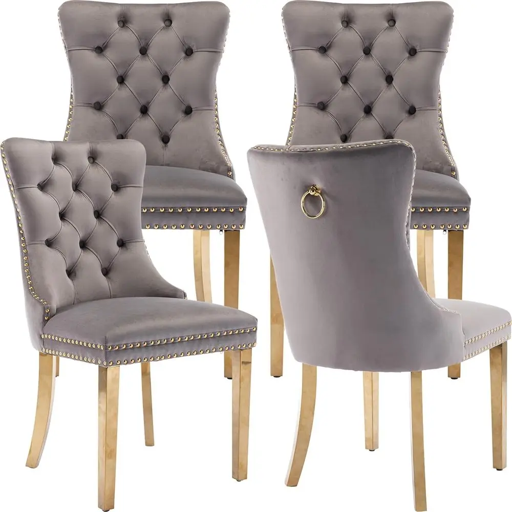 Luxury Upholstered Dining Chairs Set o 4, Grey Kitchen Chair with n Metal Legs, Velvet Tuted Back Dining Chair, Sillas de Comedo
Luxury Upholstered Dining Chairs Set o 4, Grey Kitchen Chair with n Metal Legs, Velvet Tuted Back Dining Chair, Sillas de Comedo