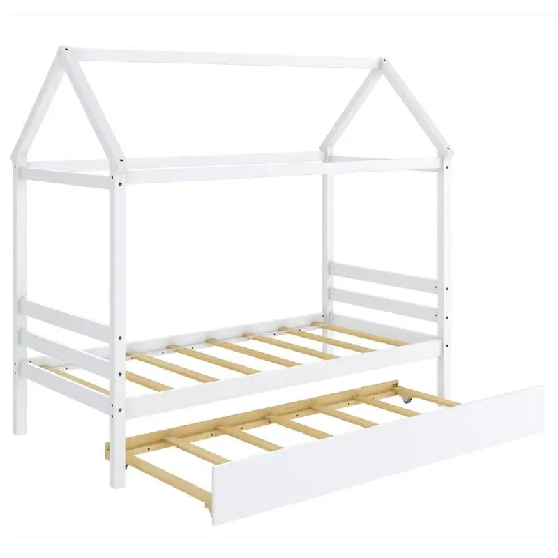 Kids Platform Bed Frame with Roof for Bedroom-White
Kids Platform Bed Frame with Roof for Bedroom-White