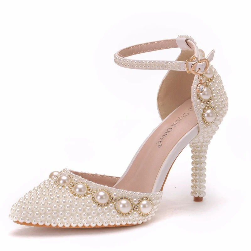 9.5cm Elegant Women Dress Wedding Shoes Fashion PU Leather + Beading Pointed Toe Ankle Strap Thin High Heels Sandals Big Size
9.5cm Elegant Women Dress Wedding Shoes Fashion PU Leather + Beading Pointed Toe Ankle Strap Thin High Heels Sandals Big Size