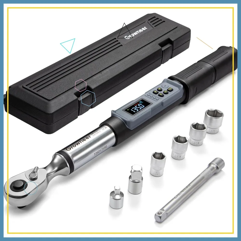 Digital Torque Wrench 5-99.6 Ft-lbs/6.8-135 Nm, 3/8'' Drive with Buzzer & LED Indicator for Bike Motorcycle Car Tire Auto Repair
Digital Torque Wrench 5-99.6 Ft-lbs/6.8-135 Nm, 3/8'' Drive with Buzzer & LED Indicator for Bike Motorcycle Car Tire Auto Repair