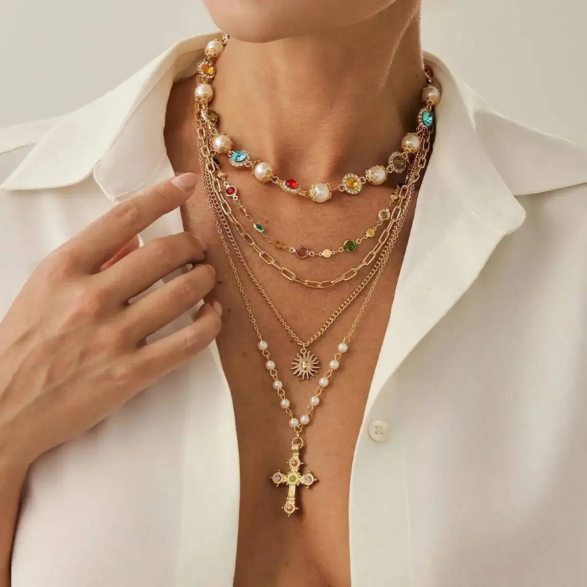 KunJoe 5Pcs/Set Elegant Imitation Pearl Crystal Choker Necklace Women Bridal Exquisite Cross Pendant Necklace Wedding Jewelry
KunJoe 5Pcs/Set Elegant Imitation Pearl Crystal Choker Necklace Women Bridal Exquisite Cross Pendant Necklace Wedding Jewelry