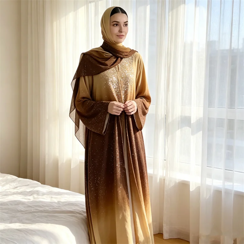 Eid Ramadan Gradient Kimono Cardigan Dubai Abaya Kaftan Women Muslim Dress Islam Clothing Kebaya Caftan Marocain Femme Robe Gown
Eid Ramadan Gradient Kimono Cardigan Dubai Abaya Kaftan Women Muslim Dress Islam Clothing Kebaya Caftan Marocain Femme Robe Gown