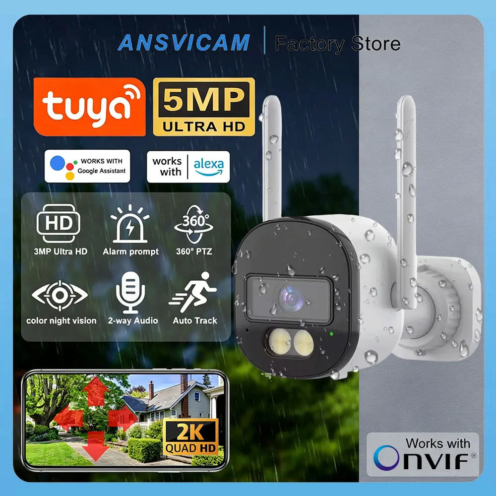 ANSVICAM Tuya WiFi IP Camera Outdoor 5MP 5GHZ WIFI Surveillance Camera Security Protection CCTV Auto Tracking Alexa Google Onvif
ANSVICAM Tuya WiFi IP Camera Outdoor 5MP 5GHZ WIFI Surveillance Camera Security Protection CCTV Auto Tracking Alexa Google Onvif