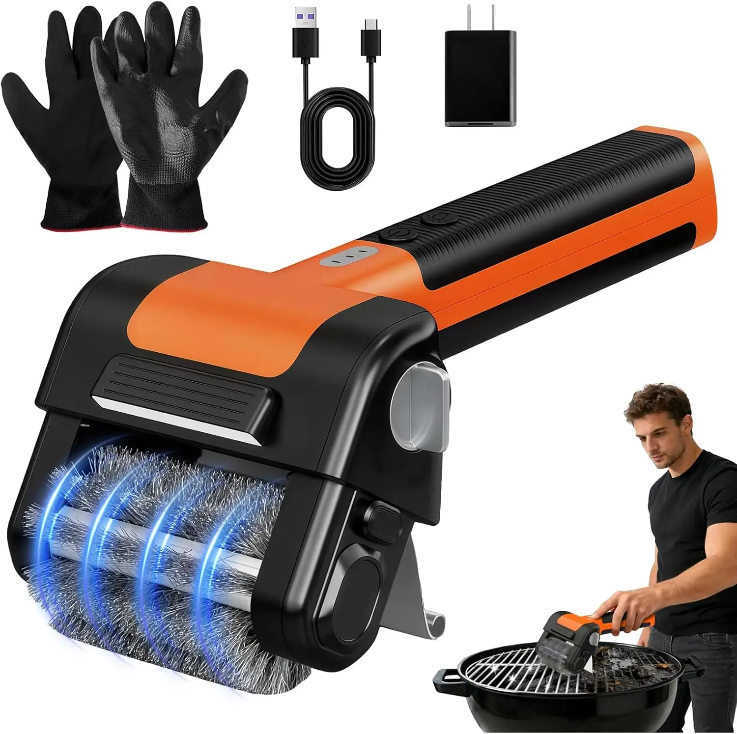 950 RPM Cordless Electric BBQ Grill Cleaner with 4500mAh Battery, LED Light, Stainless Steel Brush Head - Heavy Duty Outdoor Grill Tool
950 RPM Cordless Electric BBQ Grill Cleaner with 4500mAh Battery, LED Light, Stainless Steel Brush Head - Heavy Duty Outdoor Grill Tool