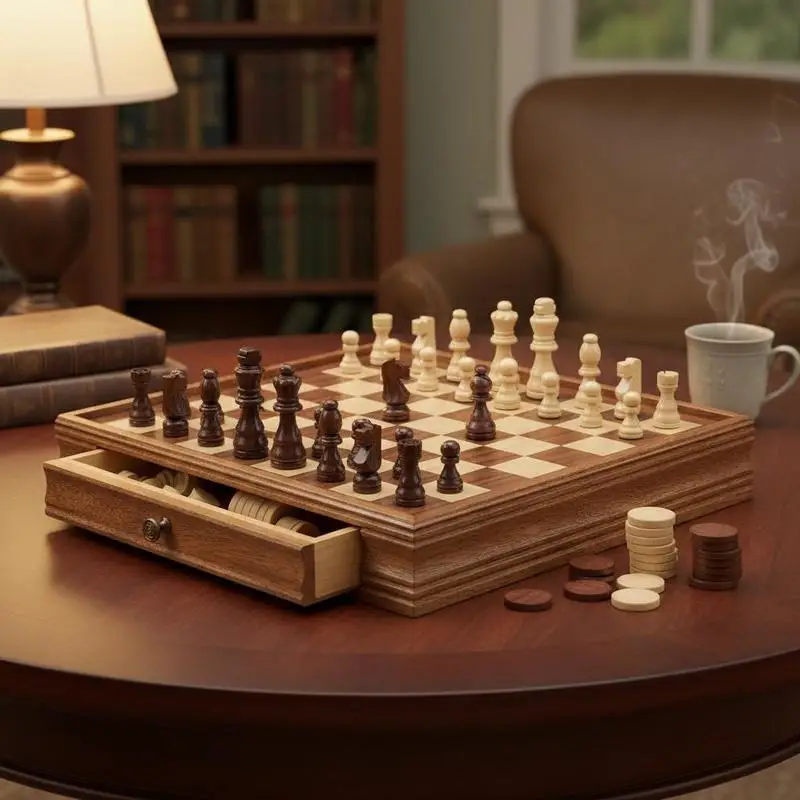 Natural Timber Board Game 15" For Tournament Home Classroom, Dual-Function Drawer Storage Weighted Chess Pieces 2 Extra Queens Professional Quality Construction
Natural Timber Board Game 15" For Tournament Home Classroom, Dual-Function Drawer Storage Weighted Chess Pieces 2 Extra Queens Professional Quality Construction