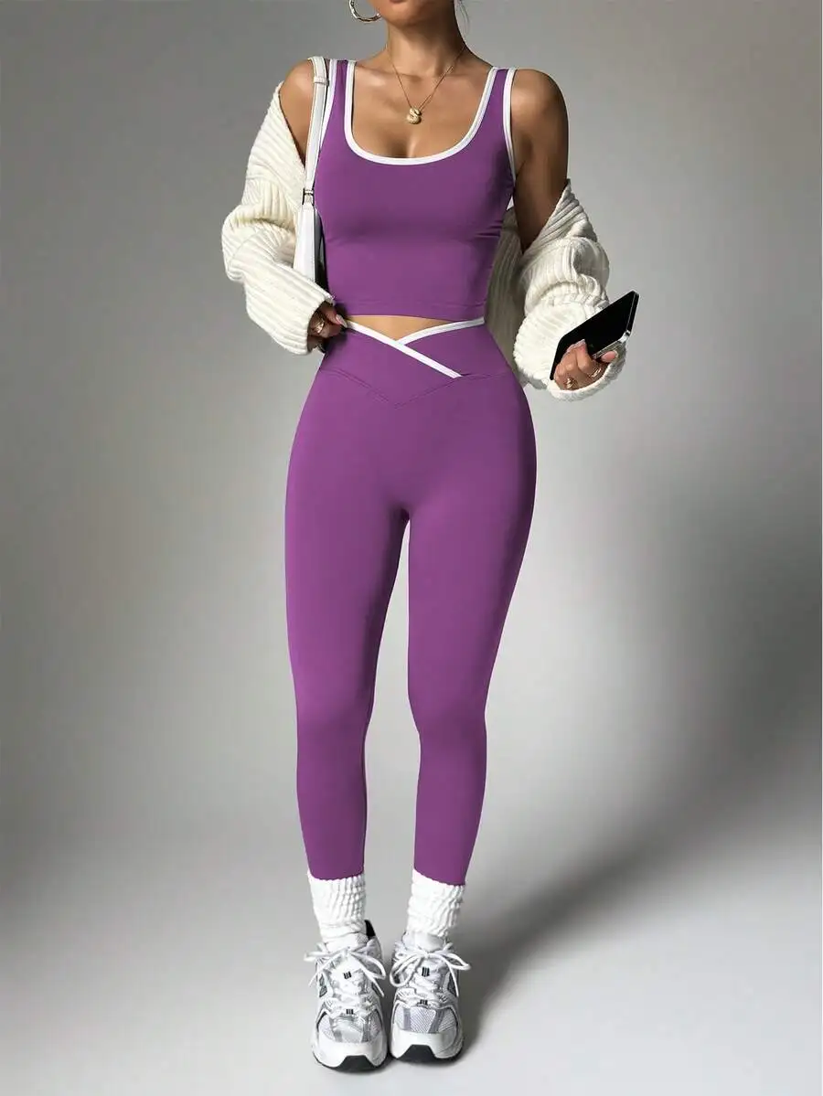 Purple Seamless Yoga Set Womens Sports Bra And Leggings With Contrast Trim Workout Outfit
Purple Seamless Yoga Set Womens Sports Bra And Leggings With Contrast Trim Workout Outfit