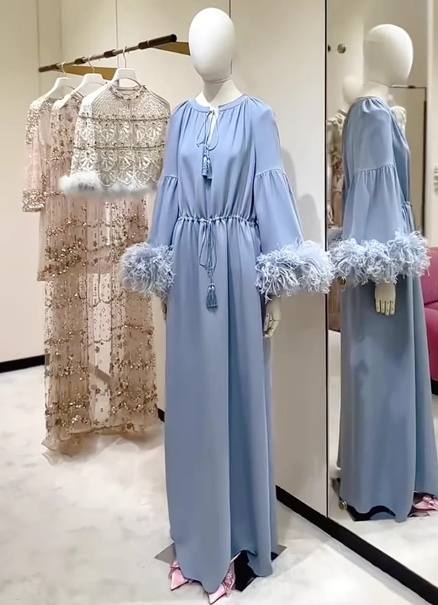 XL Size Girls Dress Sexy Ladies Feather Sleeve Midi Dress Blue Fashion Women's Silk Wool Dress Long
XL Size Girls Dress Sexy Ladies Feather Sleeve Midi Dress Blue Fashion Women's Silk Wool Dress Long