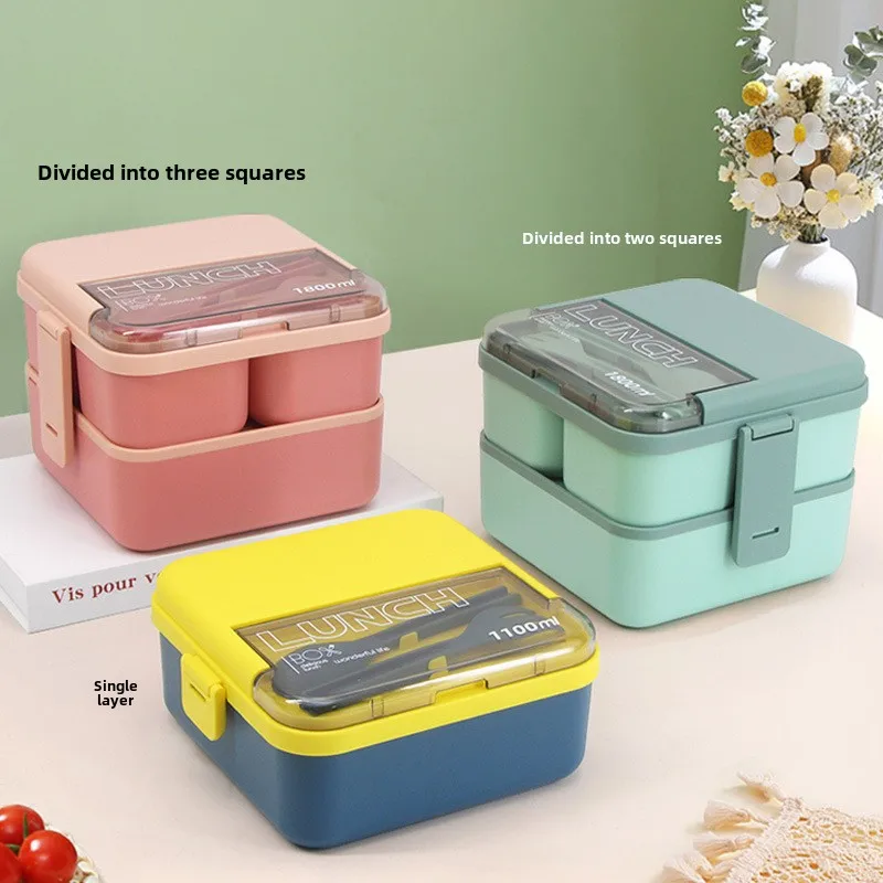 Student lunch box Double layer bento box with portable large capacity square lunch box with cutlery
Student lunch box Double layer bento box with portable large capacity square lunch box with cutlery