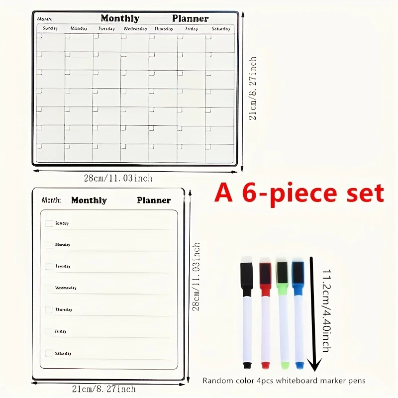 Magnetic Planning Set 6-piece Set - Erasable fridge magnets for monthly and weekly plans, plus 4 erasable whiteboard pens
Magnetic Planning Set 6-piece Set - Erasable fridge magnets for monthly and weekly plans, plus 4 erasable whiteboard pens