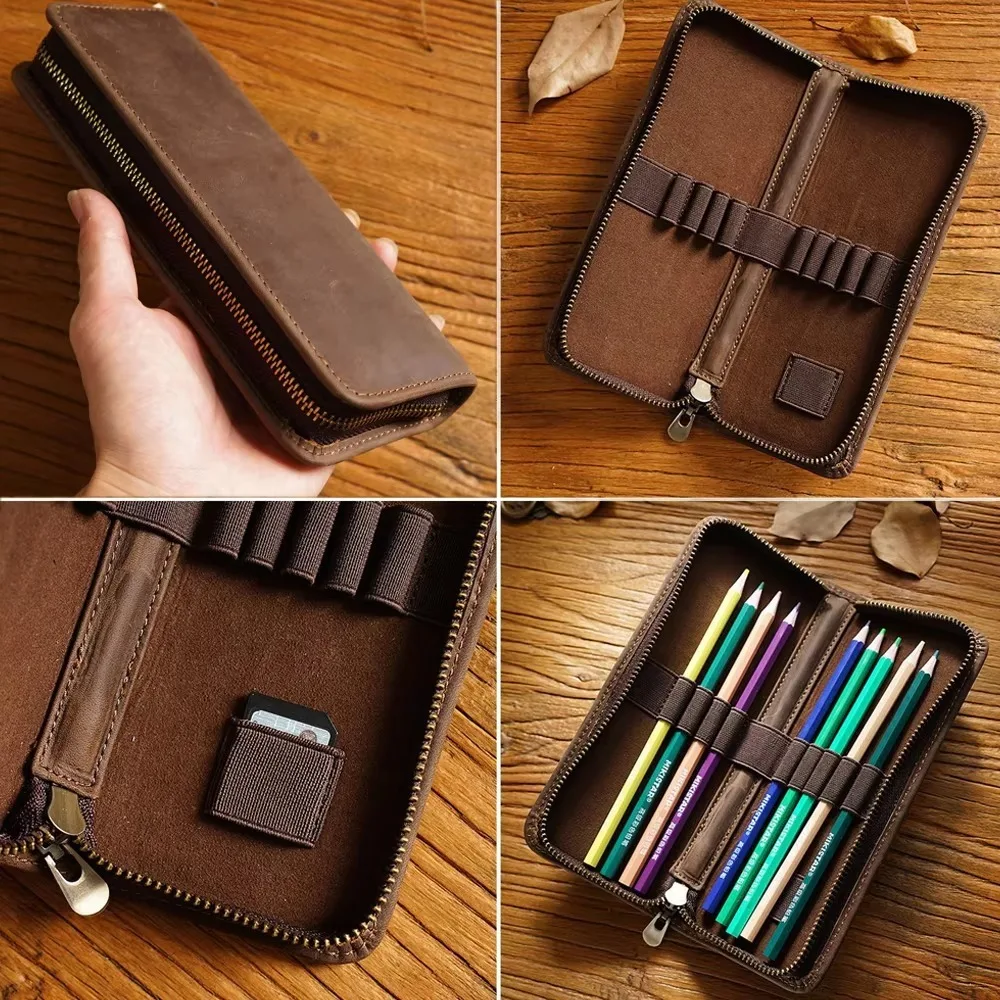 Genuine Leather Pencil Bag Multi-functional Cowhide Pen Sleeve Pouch Handmade with Pen Holder Organizer Pen Case
Genuine Leather Pencil Bag Multi-functional Cowhide Pen Sleeve Pouch Handmade with Pen Holder Organizer Pen Case