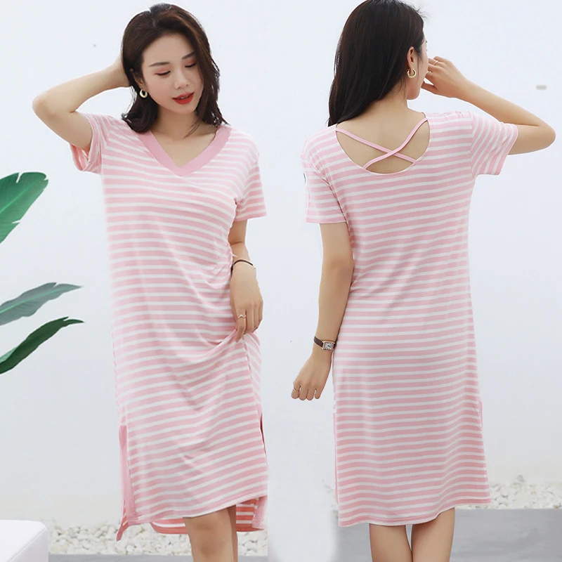 Мягкая модальная ночная сорочка для женщин, летнее платье в полоску, сексуальное, с открытой спиной, со вставками для груди, свободная домашняя одежда, ночнушка для дома и улицы, женская
Мягкая модальная ночная сорочка для женщин, летнее платье в полоску, сексуальное, с открытой спиной, со вставками для груди, свободная домашняя одежда, ночнушка для дома и улицы, женская