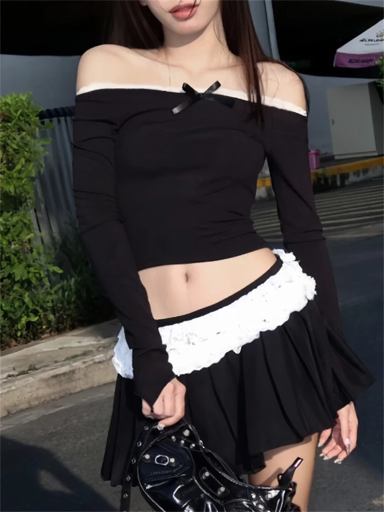 Absobe Y2K Lace Bow Mini Skirt Suit Women Long Sleeve Crop Top Color Block A-Line Pleated Short Skirt Set Hottie Steetwear
Absobe Y2K Lace Bow Mini Skirt Suit Women Long Sleeve Crop Top Color Block A-Line Pleated Short Skirt Set Hottie Steetwear