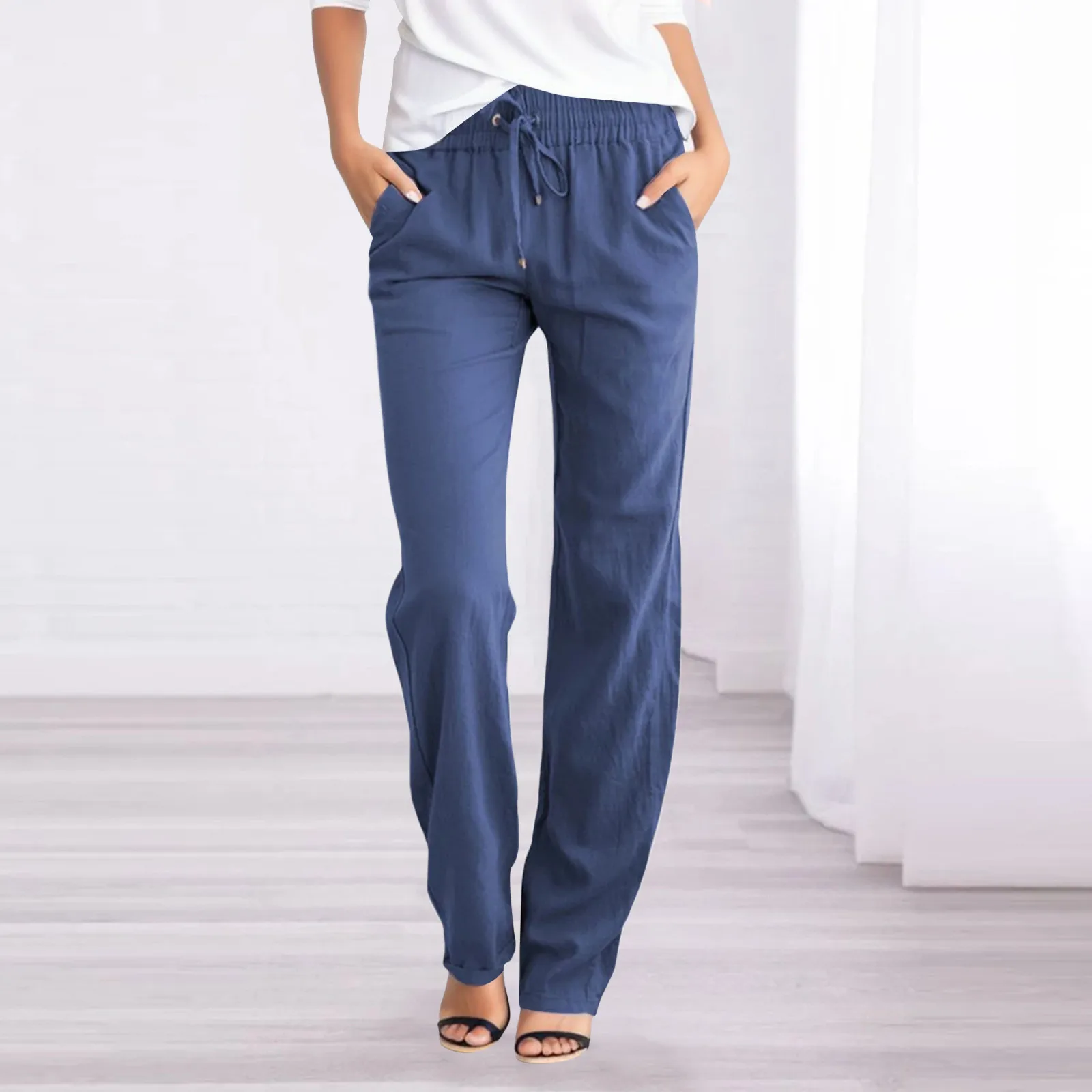 Cotton Linen Solid Color High Waisted Trousers Pockets Loose Casual Pants Women Soft Elastic Waist Summer Fashion Trousers
Cotton Linen Solid Color High Waisted Trousers Pockets Loose Casual Pants Women Soft Elastic Waist Summer Fashion Trousers