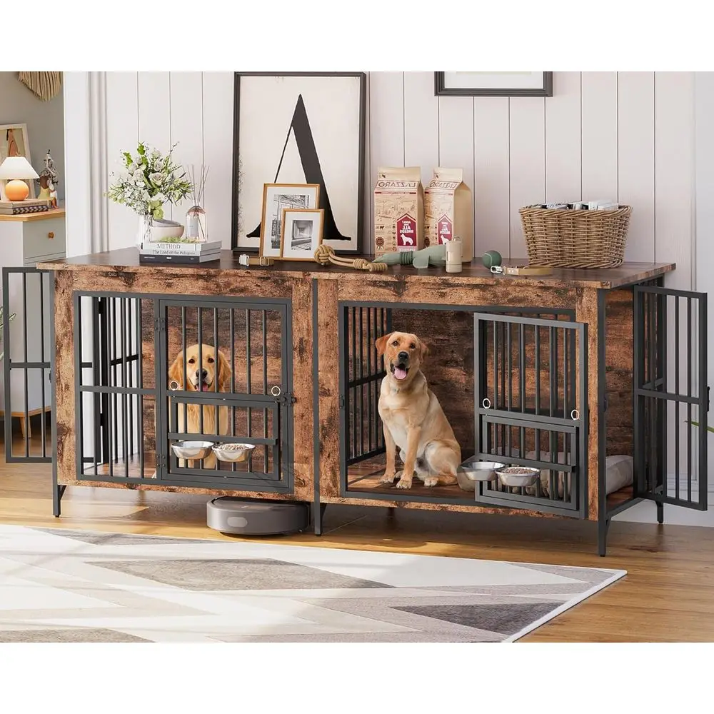 Double Dog Crate Furniture, Large Dog Kennel for 2 Dogs, Indoor Wooden Crate with Rotating Feeder Bowls and 4 Doors, Heavy Duty
Double Dog Crate Furniture, Large Dog Kennel for 2 Dogs, Indoor Wooden Crate with Rotating Feeder Bowls and 4 Doors, Heavy Duty