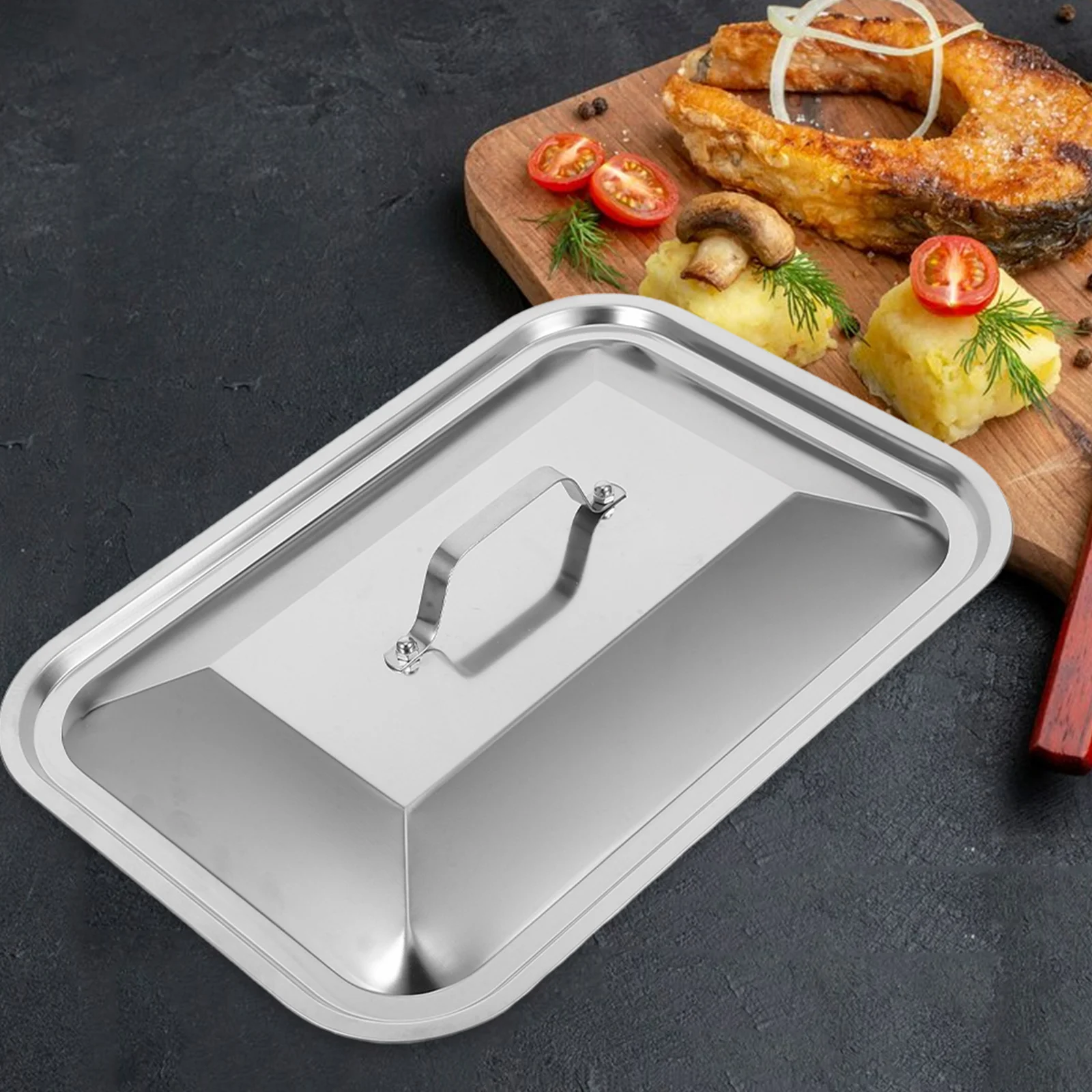 Stainless Fish Tray Lid With Handle Fish Dish Serving Plate Rectangle Baking Tray Lids Baking Sheet Pan Covers For Bbq Outdoor 
Stainless Fish Tray Lid With Handle Fish Dish Serving Plate Rectangle Baking Tray Lids Baking Sheet Pan Covers For Bbq Outdoor
