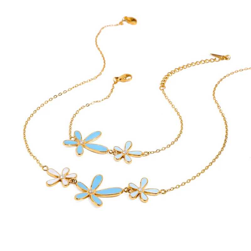 Minar Textured White Blue Enamel Flower Rhinestone Pendant Necklaces for Women Girls 18K Gold PVD Plated Stainless Steel Chokers
Minar Textured White Blue Enamel Flower Rhinestone Pendant Necklaces for Women Girls 18K Gold PVD Plated Stainless Steel Chokers