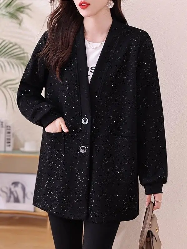 plus Size Women's Black Long Sleeve Open Cardigan Casual Sparkling Outerwear Autumn Winter New Style Comfortable Versatile Coat
plus Size Women's Black Long Sleeve Open Cardigan Casual Sparkling Outerwear Autumn Winter New Style Comfortable Versatile Coat