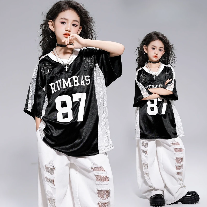 Girls Hip Hop Street Dance Clothes Black Short Sleeve T Shirt White Ripped Pants Modern Kpop Costume Jazz Performance Stage Wear
Girls Hip Hop Street Dance Clothes Black Short Sleeve T Shirt White Ripped Pants Modern Kpop Costume Jazz Performance Stage Wear