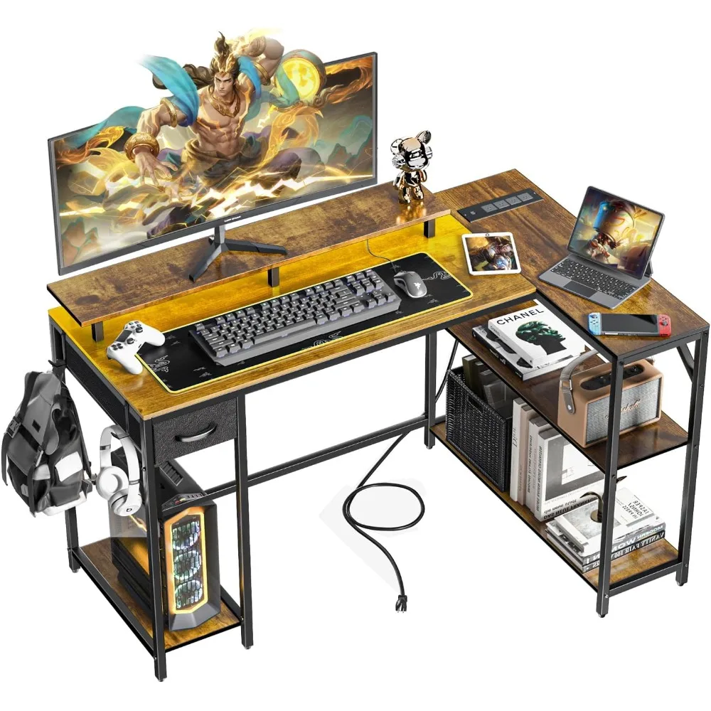 47" L Shaped Computer Desk with LED Light and Power Outlet, Reversible L Shaped Desk with Monitor Stands and Drawers
47" L Shaped Computer Desk with LED Light and Power Outlet, Reversible L Shaped Desk with Monitor Stands and Drawers