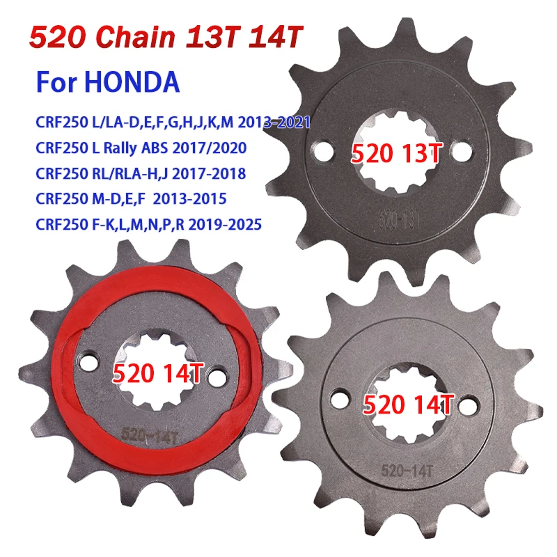 520 13T 14T Tooth Front Sprocket Gear Wheel Cam Pinion For Honda Off Road CRF250 CRF250L Rally ABS CRF250LA CRF 250 L 2013-2021
520 13T 14T Tooth Front Sprocket Gear Wheel Cam Pinion For Honda Off Road CRF250 CRF250L Rally ABS CRF250LA CRF 250 L 2013-2021