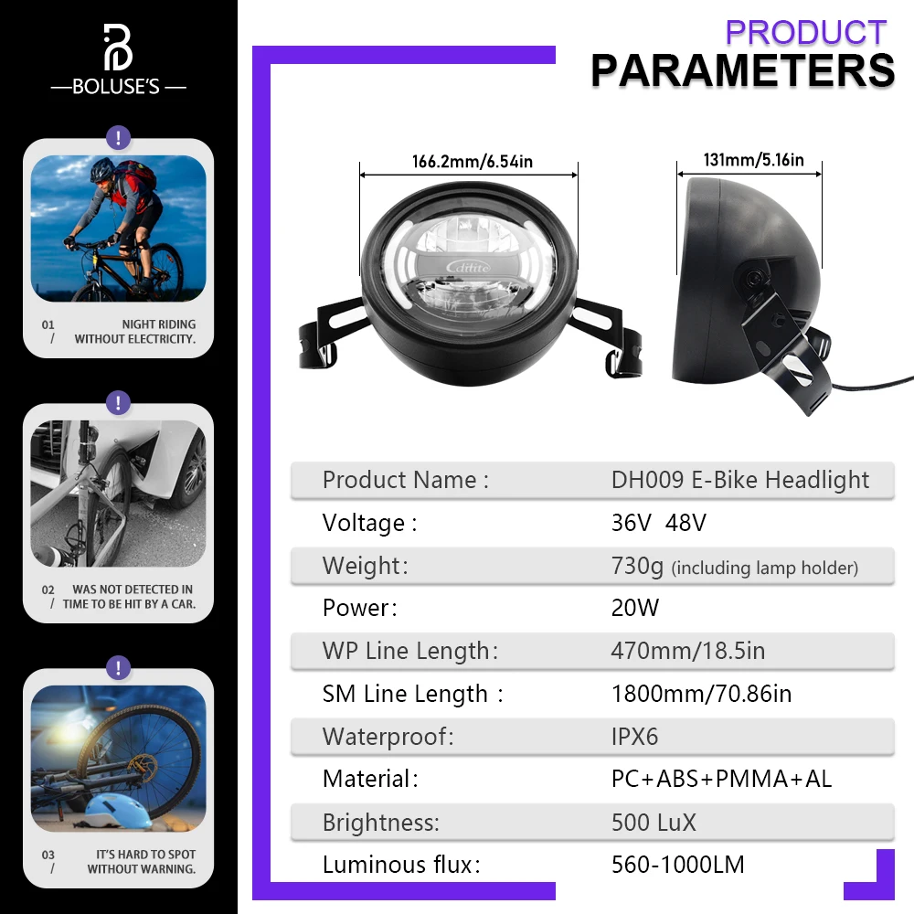 Bicycle Light Bike Light DH009 48V LED Headlight High Brightness Front Hanging Light Cycling Accessories for Electric Scooter
Bicycle Light Bike Light DH009 48V LED Headlight High Brightness Front Hanging Light Cycling Accessories for Electric Scooter