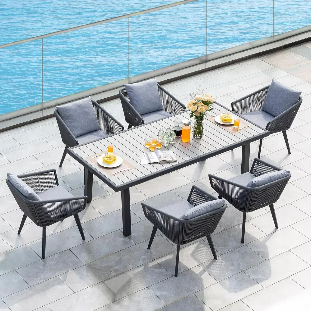 Outdoor Patio Dining Sets, 7 Pieces Rattan Patio Furniture Table and Chairs for 6 with Cushions, for Backyard,Balcony and Garden
Outdoor Patio Dining Sets, 7 Pieces Rattan Patio Furniture Table and Chairs for 6 with Cushions, for Backyard,Balcony and Garden