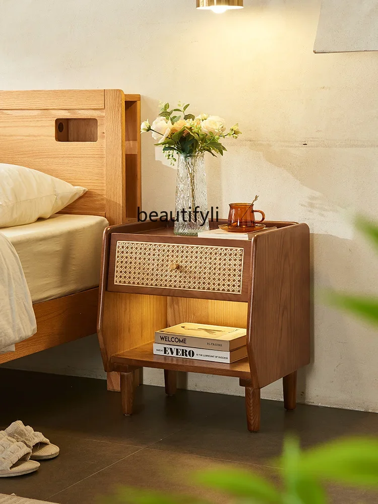 Nordic solid wood bedside table small apartment sofa side cabinet simple rattan edge few lockers
Nordic solid wood bedside table small apartment sofa side cabinet simple rattan edge few lockers