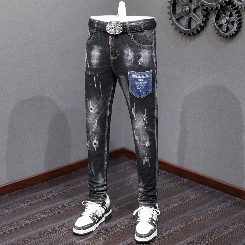 Street Fashion Men Jeans Pocket Designer Retro Black Gray Stretch Slim Fit Ripped Jeans Men Painted Hip Hop Vintage Denim Pants
Street Fashion Men Jeans Pocket Designer Retro Black Gray Stretch Slim Fit Ripped Jeans Men Painted Hip Hop Vintage Denim Pants